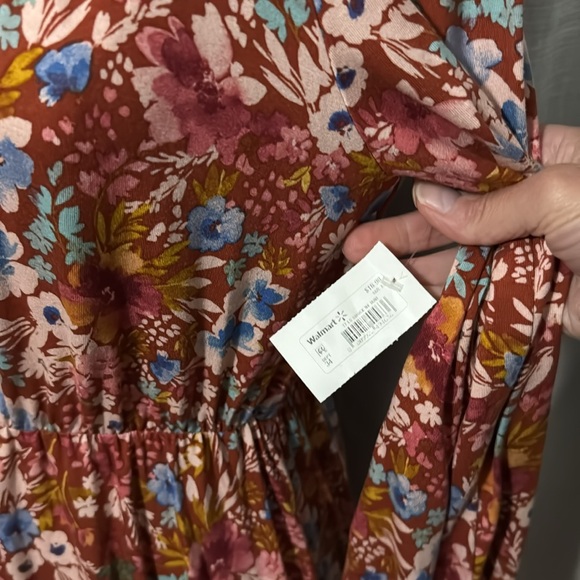 NWT Time & Tru Dress-Sz XS (0-2)-Long Sleeve Floral-Pinks/Blues/Maroon-V Neck - Picture 11 of 15